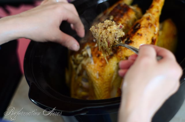Stuffing the Chicken with Caramelized Onion and Honey Apple