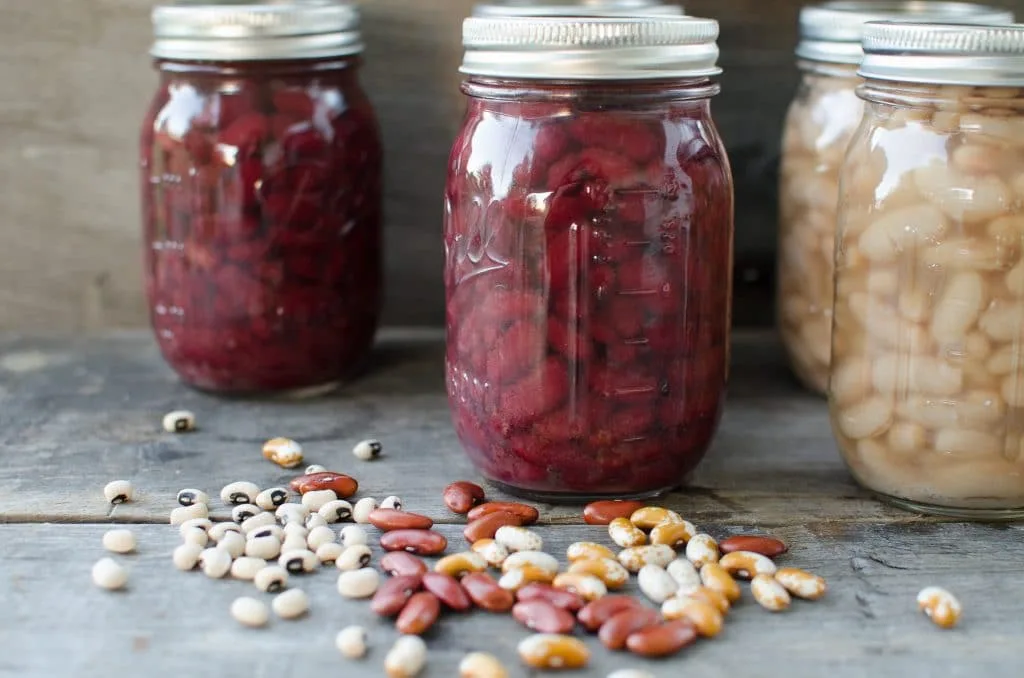 canned beans in glass jars