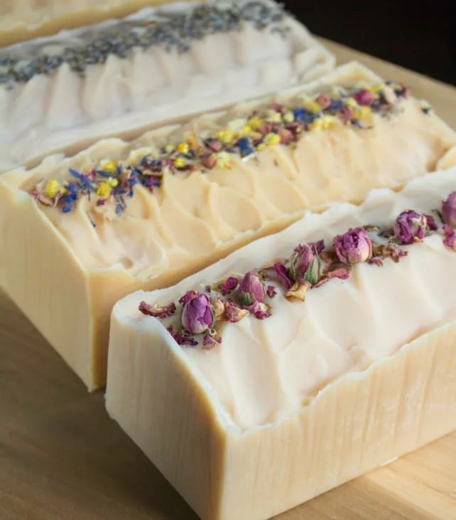 flower-infused-milk-soap in molds