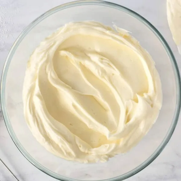 Cream cheese in a glass bowl